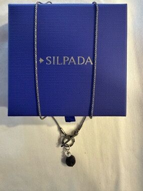 Silpada Silver Toggle Necklace with smoky quartz bead.